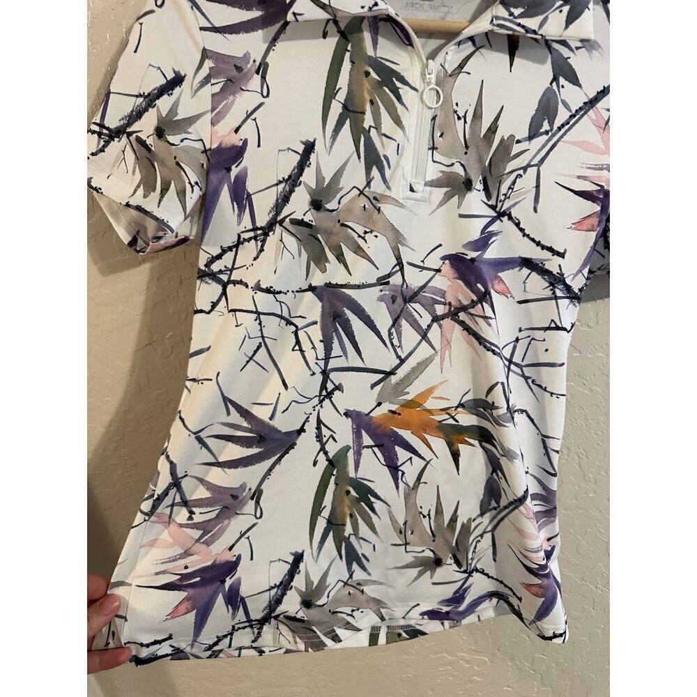 Y Jack Smith White Birds of Paradise Buttery Soft Short Sleeved Golf Polo Shirt - Picture 4 of 10